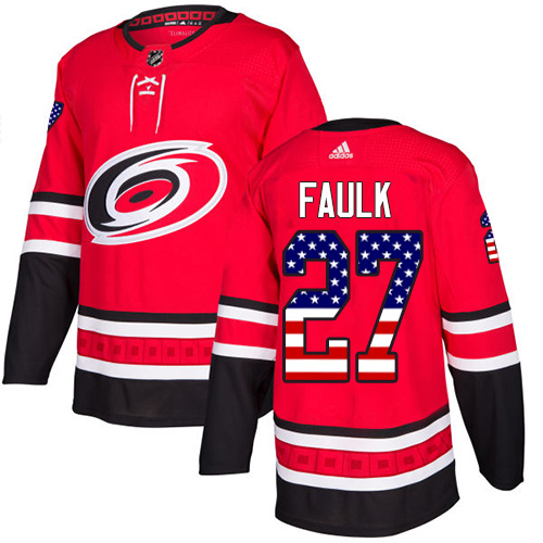 Adidas Hurricanes #27 Justin Faulk Red Home Authentic USA Flag Stitched NHL Jersey